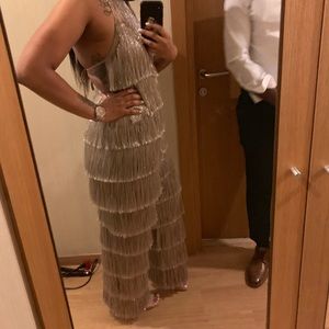 Peace & Love gold metallic fringe high neck jumpsuit